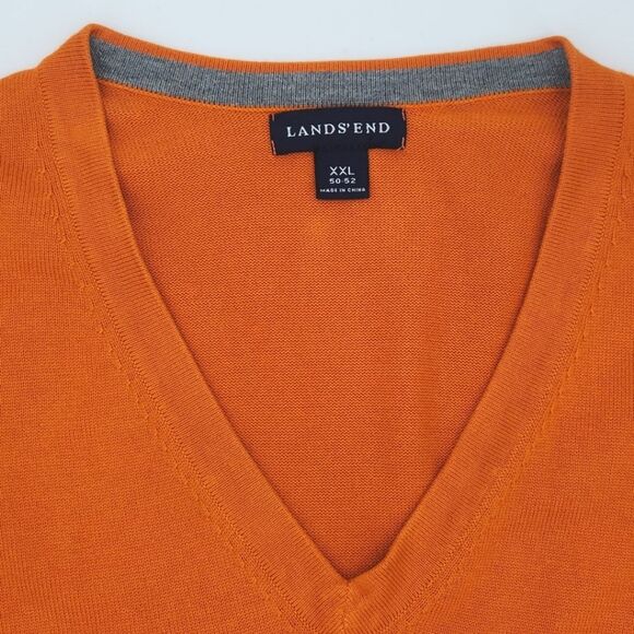 Lands' End Mens Sweater Size XXL Orange V-Neck 100% Cotton Fall Winter Cabincore - Picture 2 of 9